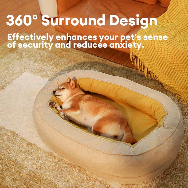 Round Bolster Pet Bed with Orthopedic Foam Support for Dogs | Raised Edge Calming Bed with Machine Washable Cover & Waterproof Liner | Thomler