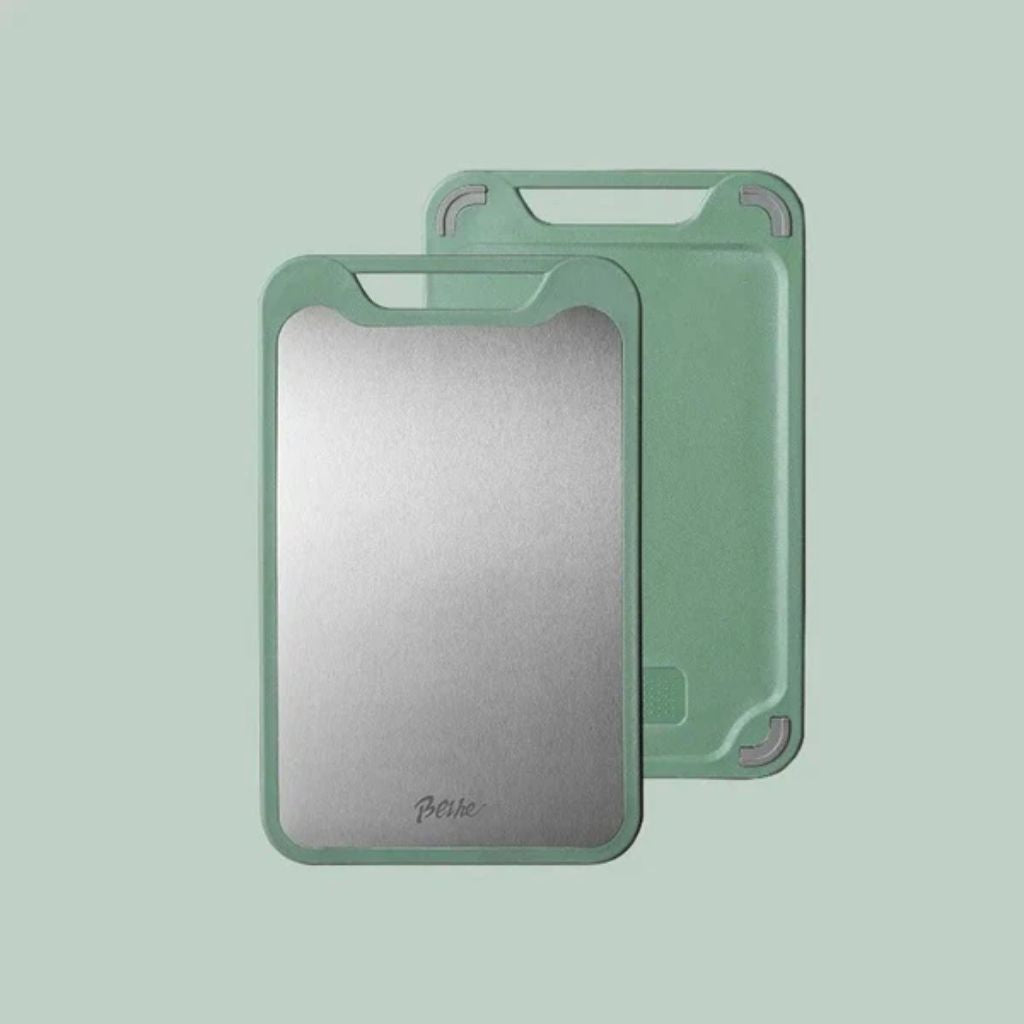 Reversible Steel & Plastic Prep Board with Juice Groove and Garlic Press for Kitchen Meat Vegetables Fruit Countertop Cooking | Thomler