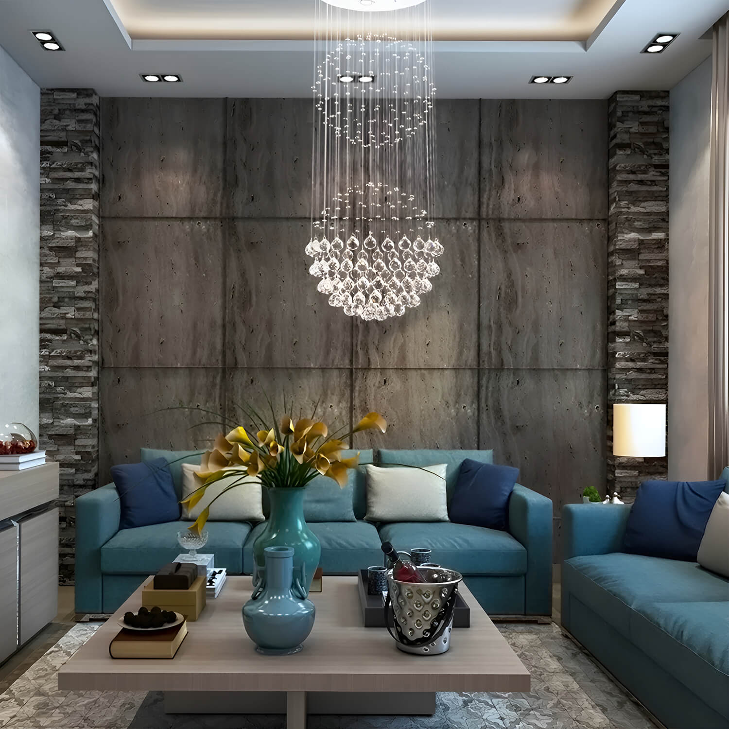 K9 Crystal Sphere Ceiling Chandelier with Cascading Prisms for Living Room Dining Room Foyer Stairwell Modern Contemporary Lighting GU10 | Thomler