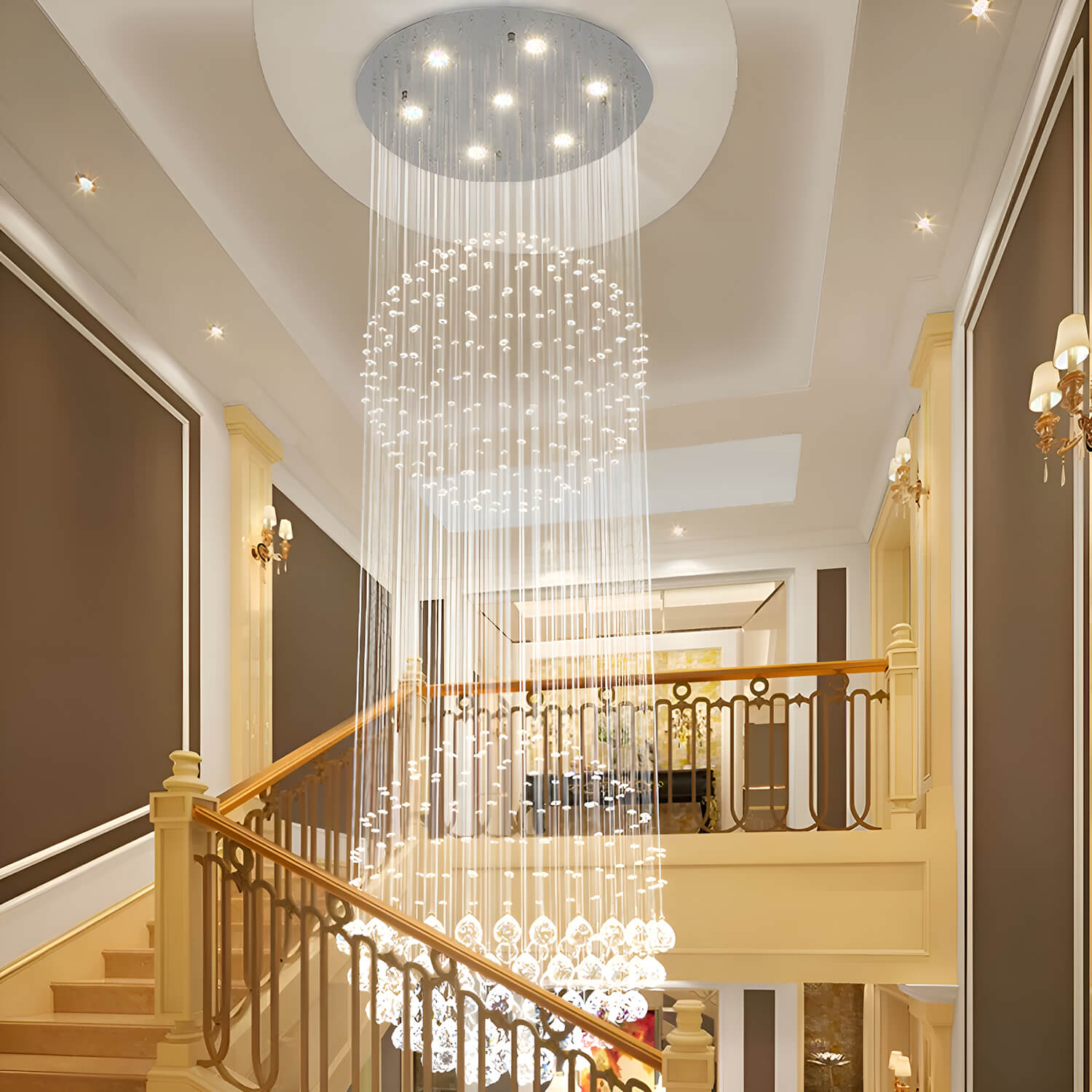 K9 Crystal Sphere Ceiling Chandelier with Cascading Prisms for Living Room Dining Room Foyer Stairwell Modern Contemporary Lighting GU10 | Thomler