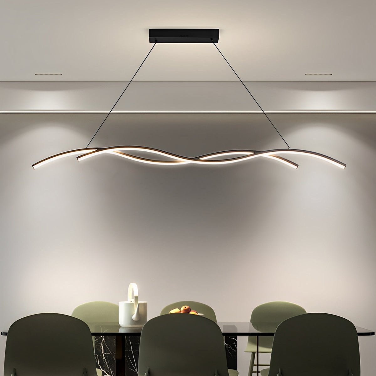 Pendant Light Aluminium LED 150.0 cm Black Dining Room Dimmable Wavy Ceiling Hanging Light Modern Minimalist Chandelier | Thomler