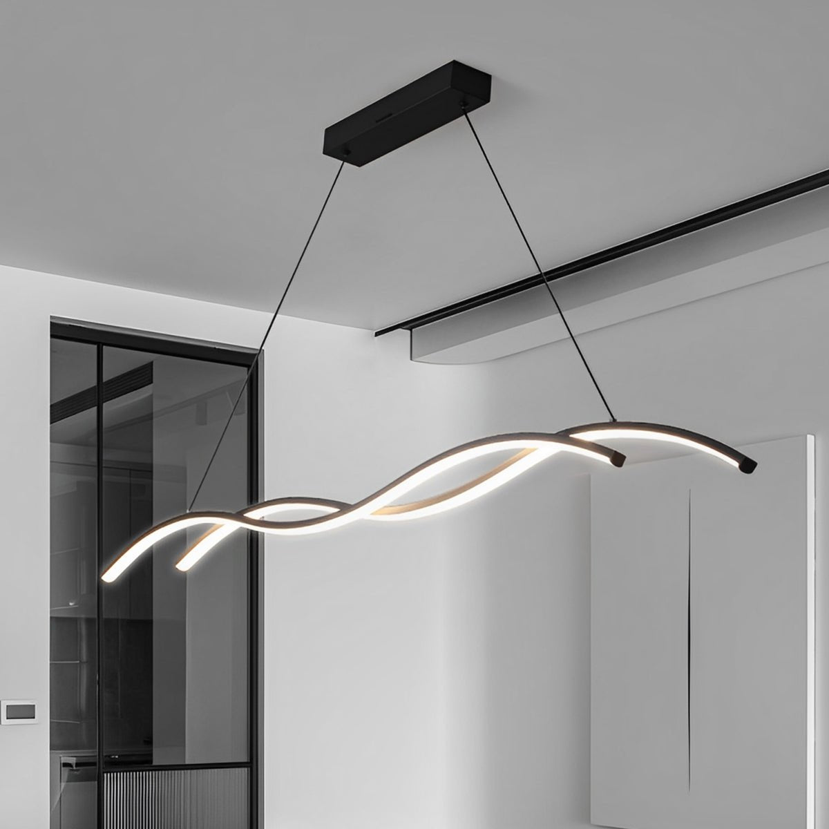 Pendant Light Aluminium LED 150.0 cm Black Dining Room Dimmable Wavy Ceiling Hanging Light Modern Minimalist Chandelier | Thomler