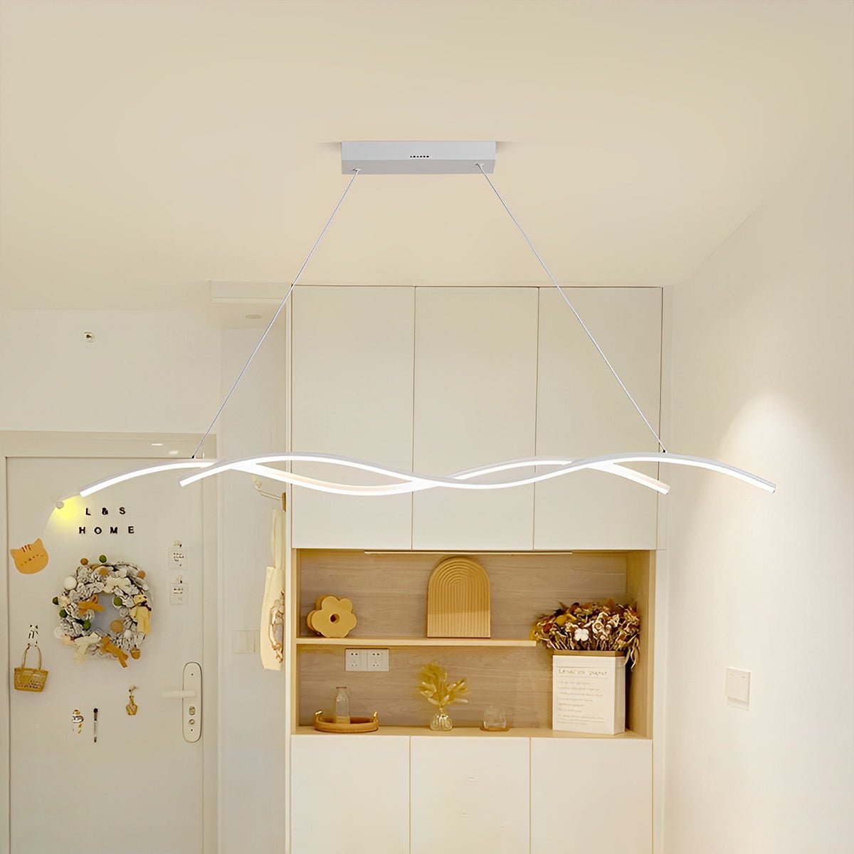 Pendant Light Aluminium LED 150.0 cm Black Dining Room Dimmable Wavy Ceiling Hanging Light Modern Minimalist Chandelier | Thomler