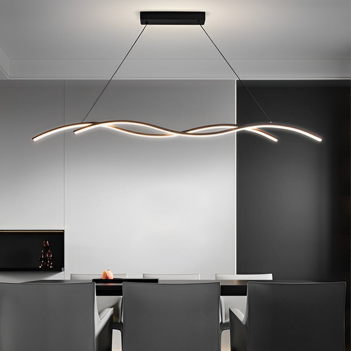 Pendant Light Aluminium LED 150.0 cm Black Dining Room Dimmable Wavy Ceiling Hanging Light Modern Minimalist Chandelier | Thomler