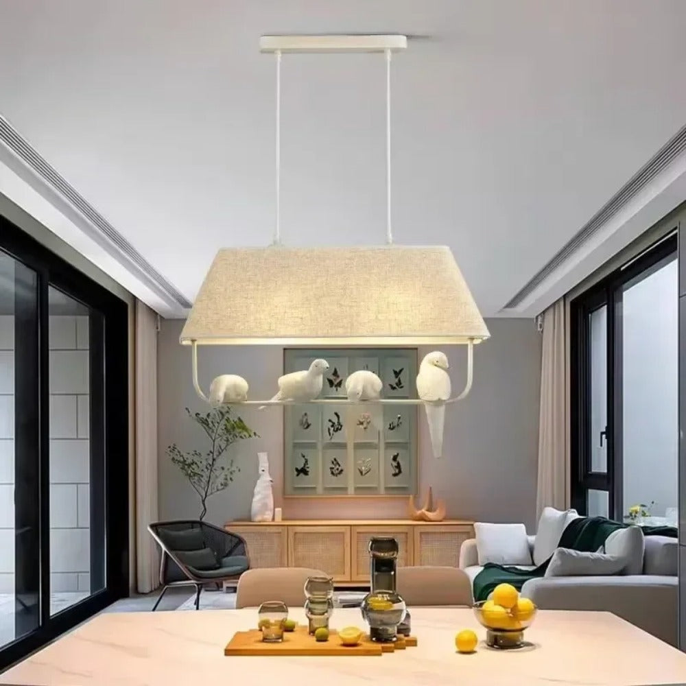 Pendant Light Fabric Shade E27 Beige Bird Design Dining Room Living Room Hanging Ceiling Lamp Decorative Ambient Lighting | Thomler