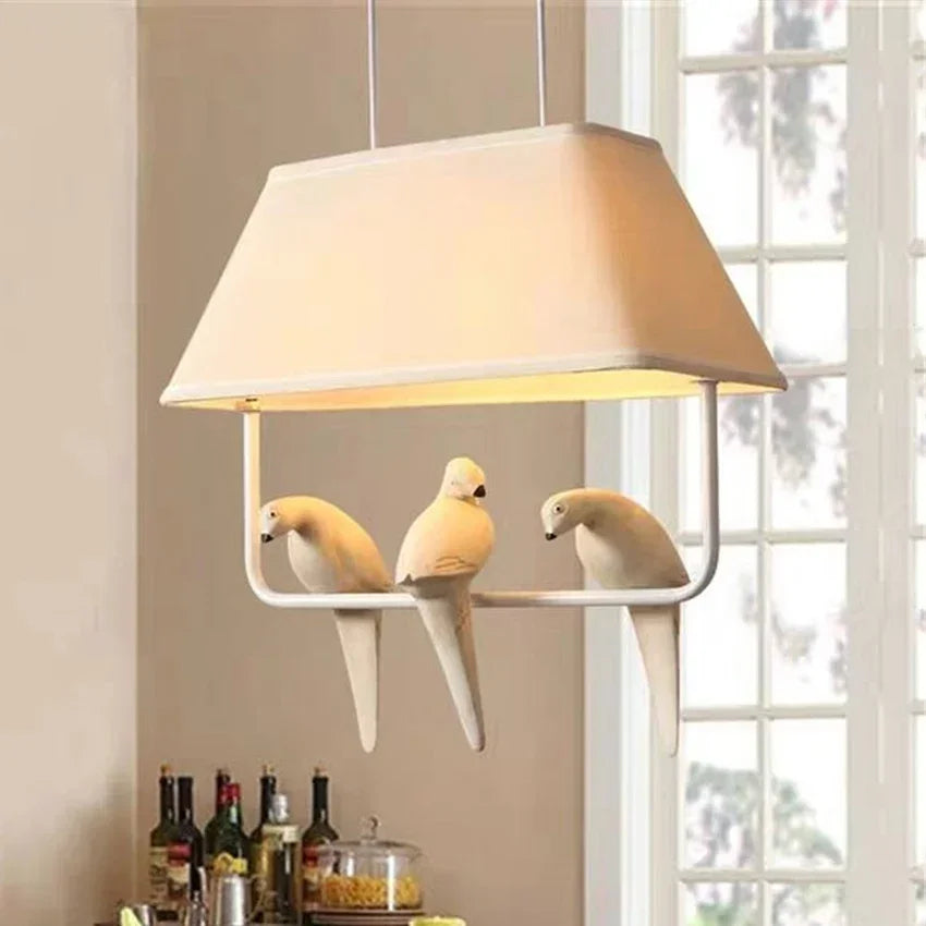 Pendant Light Fabric Shade E27 Beige Bird Design Dining Room Living Room Hanging Ceiling Lamp Decorative Ambient Lighting | Thomler
