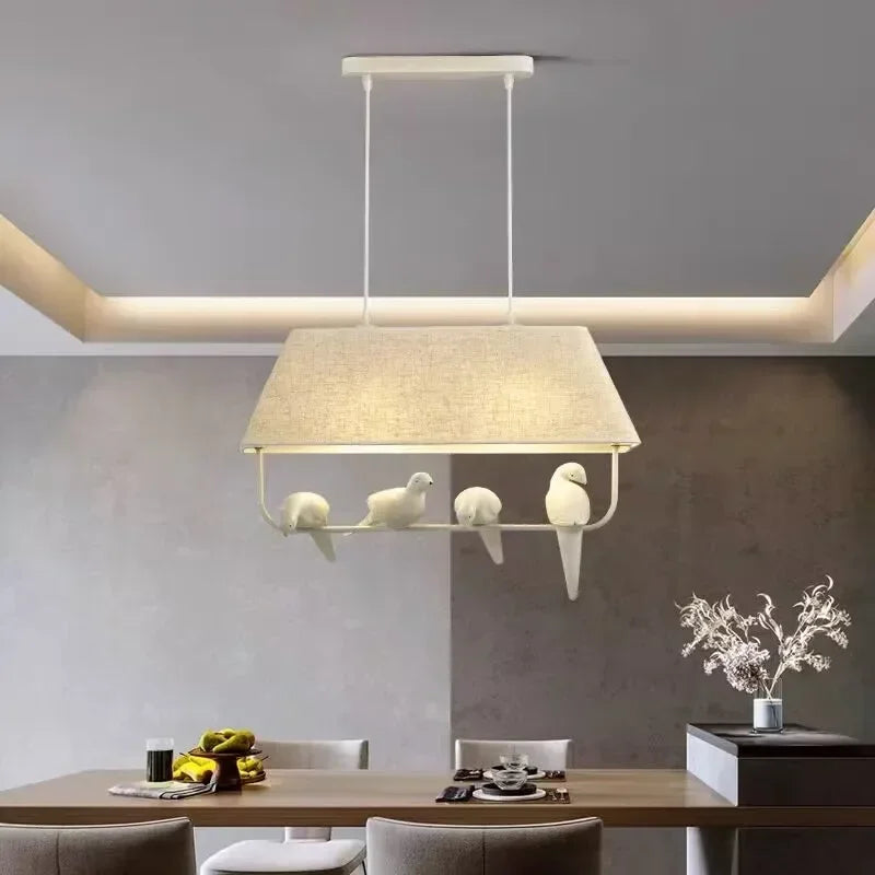 Pendant Light Fabric Shade E27 Beige Bird Design Dining Room Living Room Hanging Ceiling Lamp Decorative Ambient Lighting | Thomler