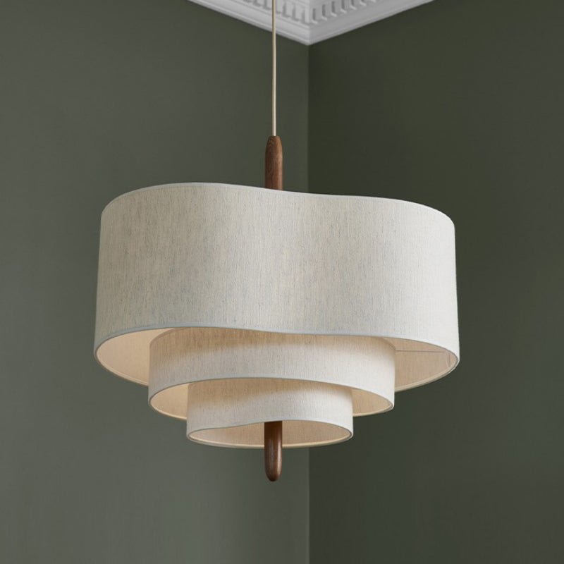 Pendant Light Fabric Wood 58.0 cm Beige Dining Room Japandi Wabi Sabi Hanging Ceiling Lamp Adjustable E27 | Thomler