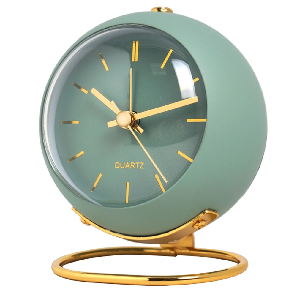Table Clock Metal Quartz 10.5 cm 4.1 Inch Green Gold Bedroom Desk Retro Analog Nightstand Clock | Thomler