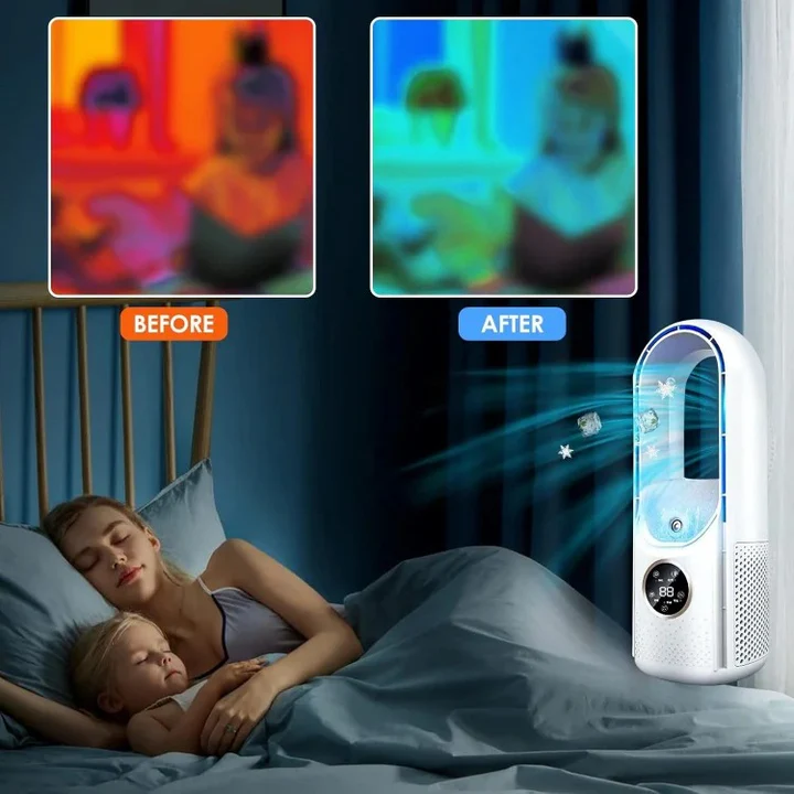 Whisper-Quiet Bladeless Personal Air Cooler for Desk and Bedroom, Portable Compact Desktop Fan with Multiple Speed Settings, Energy-Efficien | Thomler