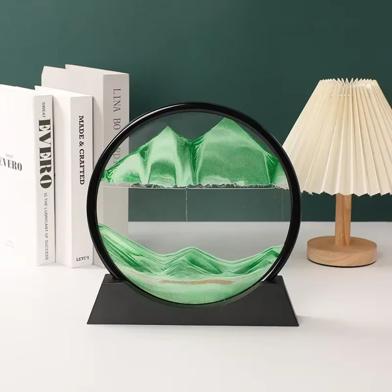Moving Sand Art Glass Display Rotating Desktop Sculpture Stress Relief Decor for Home Office Meditation Mindfulness Gift | Thomler