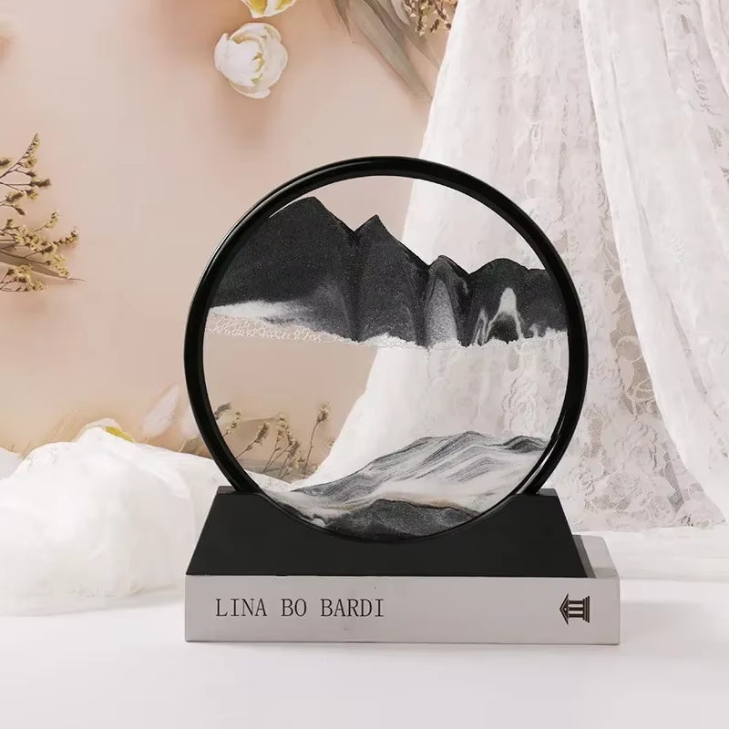 Moving Sand Art Glass Display Rotating Desktop Sculpture Stress Relief Decor for Home Office Meditation Mindfulness Gift | Thomler