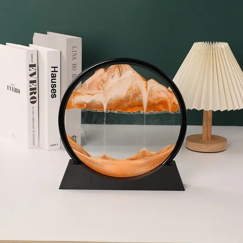 Moving Sand Art Glass Display Rotating Desktop Sculpture Stress Relief Decor for Home Office Meditation Mindfulness Gift | Thomler