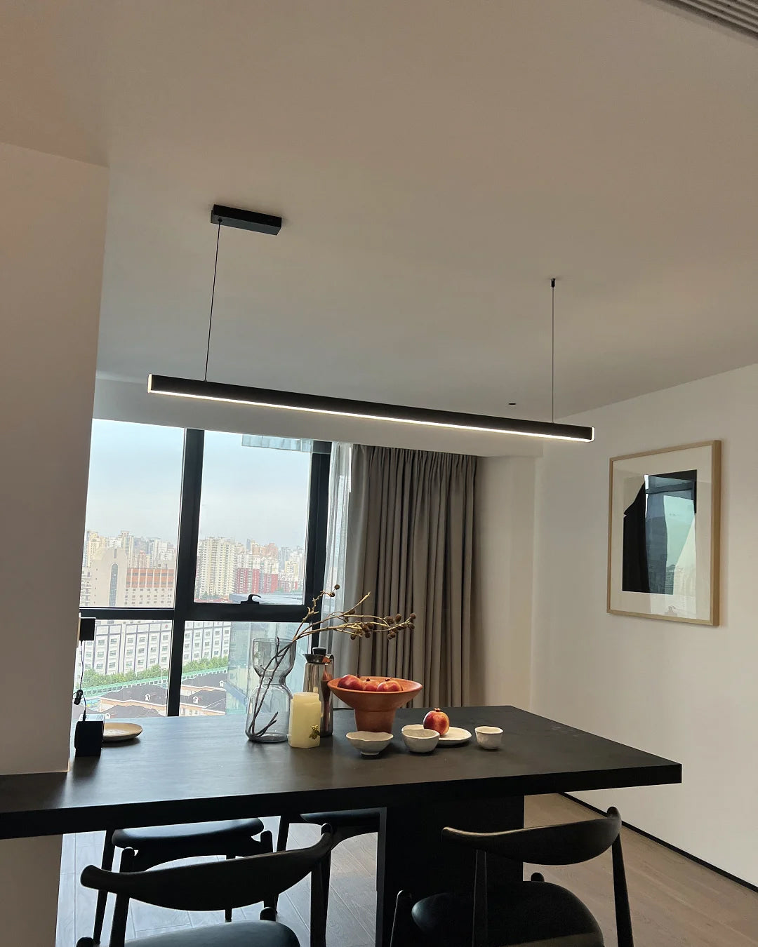 Linear Pendant Light Metal 39 in Adjustable Kitchen Island LED Warm White 3000K-6000K Modern Dining Room Hanging Lamp | Thomler