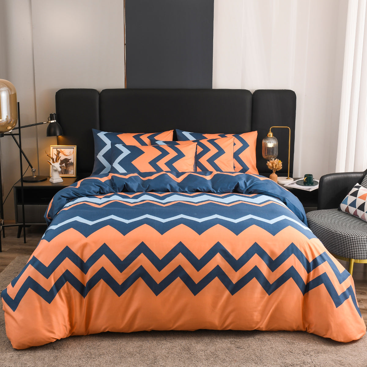Abstract Geometric Bedding Set – Retro Chevron Pattern Duvet Cover for Queen & King Beds | Thomler