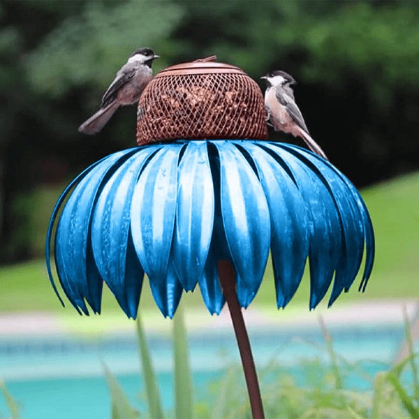 Metal Coneflower Bird Feeder for Garden & Backyard – Weather-Resistant Outdoor Hanging Seed Station with Wide Dish for Wild Birds | Thomler