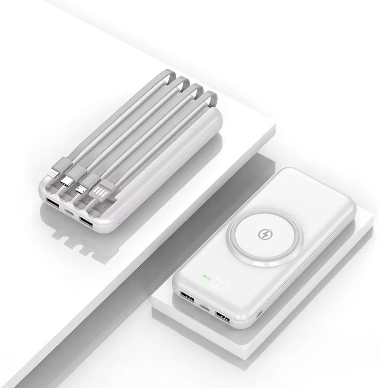 High-Capacity Wireless Battery Pack with Integrated Cables, LED Display & Multi-Device Fast Charging for iPhone, Android, Laptop | Thomler