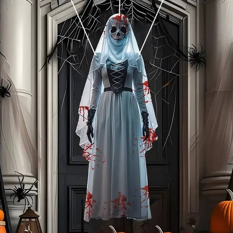 Skeleton Bride Hanging Halloween Decoration – Weather-Resistant Outdoor Horror Prop for Porch & Yard Display | Thomler