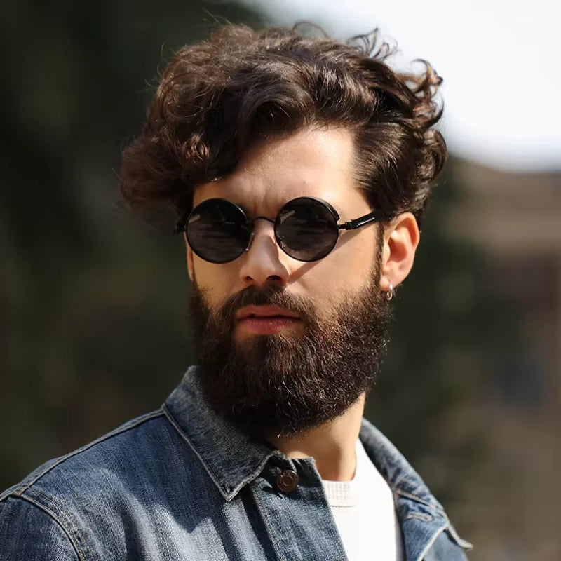 Steampunk Sonnenbrille Rund — UV400 Polarisiert, Retro Metallrahmen