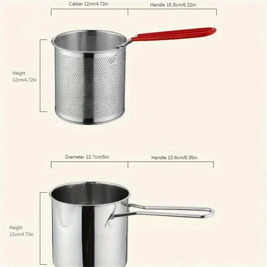 Stovetop Frying Pot with Oil Drainer Basket – 41 fl oz Stainless Steel Cooking Vessel for French Fries, Chicken & Tempura | Thomler