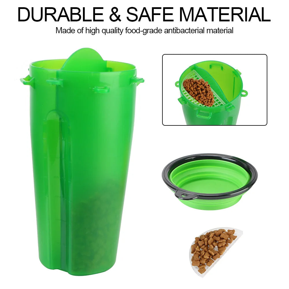 Travel Water & Food Dispenser for Dogs – Dual-Chamber Bottle with Collapsible Bowl | Thomler