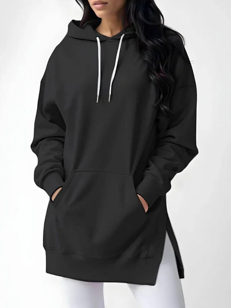 Women's Plush-Lined Cotton Hoodie Dress – Pullover Lounge Sweatshirt with Kangaroo Pockets & Ribbed Cuffs for Everyday Comfort | Thomler