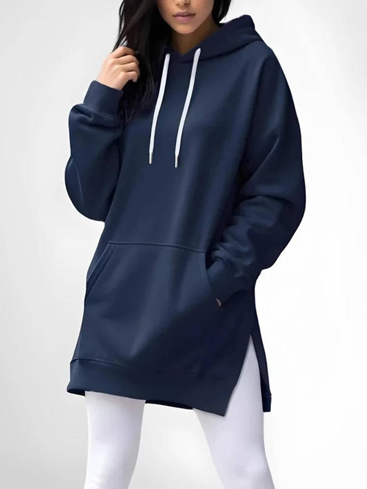 Women's Plush-Lined Cotton Hoodie Dress – Pullover Lounge Sweatshirt with Kangaroo Pockets & Ribbed Cuffs for Everyday Comfort | Thomler