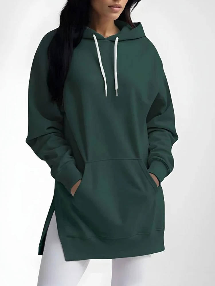 Women's Plush-Lined Cotton Hoodie Dress – Pullover Lounge Sweatshirt with Kangaroo Pockets & Ribbed Cuffs for Everyday Comfort | Thomler