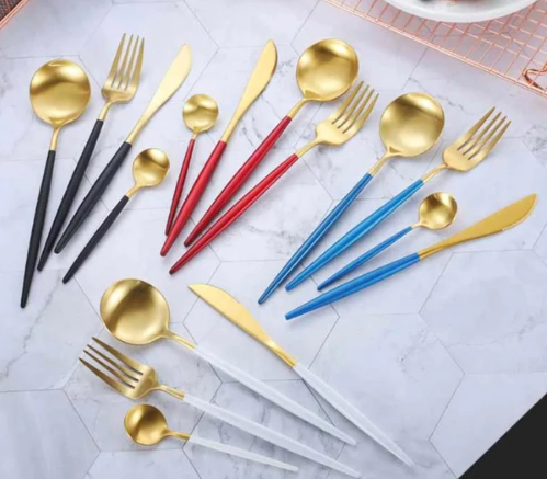 Stainless Steel Flatware Set 24-Piece Service for 6 with Colorful Handles for Everyday Dining Modern Table Utensils | Thomler