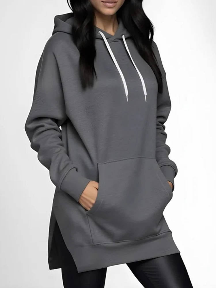 Women's Plush-Lined Cotton Hoodie Dress – Pullover Lounge Sweatshirt with Kangaroo Pockets & Ribbed Cuffs for Everyday Comfort | Thomler
