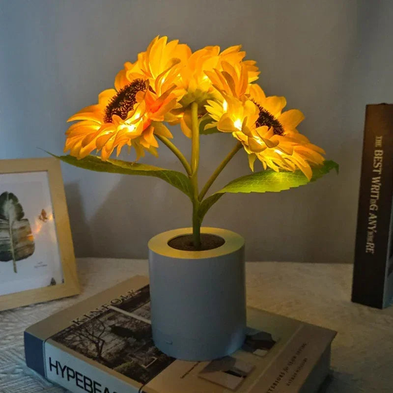 Rechargeable Sunflower Night Light Table Lamp LED Cordless Flower Nightstand Lamp for Bedroom Living Room Desk Decor | Thomler