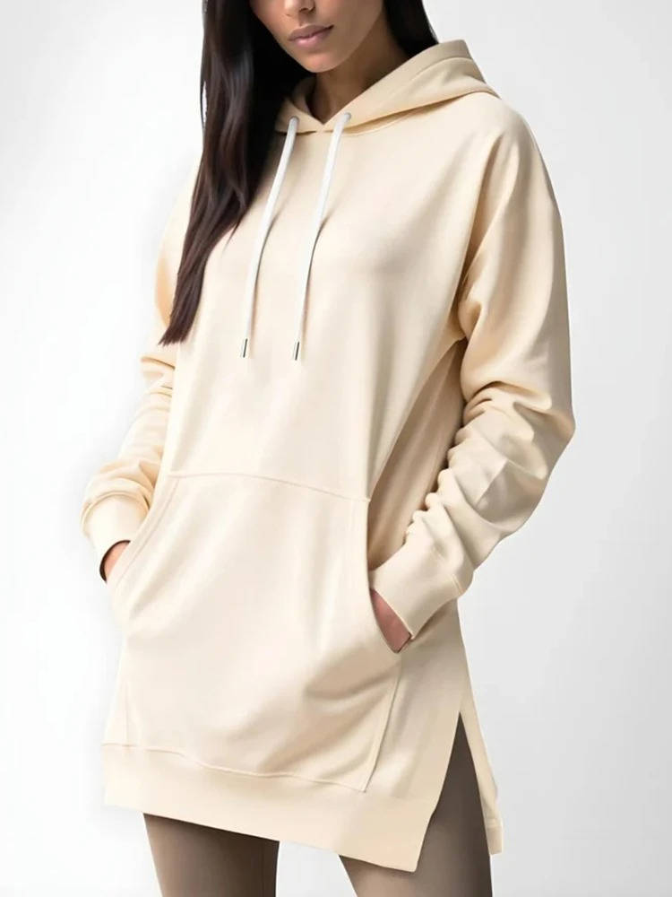 Women's Plush-Lined Cotton Hoodie Dress – Pullover Lounge Sweatshirt with Kangaroo Pockets & Ribbed Cuffs for Everyday Comfort | Thomler