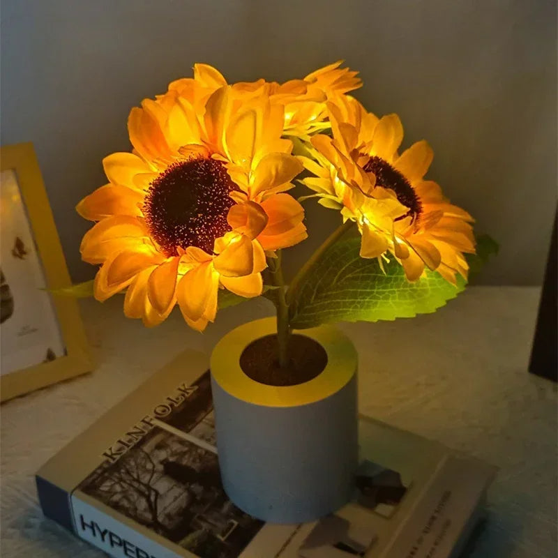 Rechargeable Sunflower Night Light Table Lamp LED Cordless Flower Nightstand Lamp for Bedroom Living Room Desk Decor | Thomler
