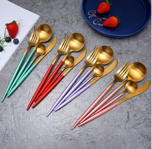 Stainless Steel Flatware Set 24-Piece Service for 6 with Colorful Handles for Everyday Dining Modern Table Utensils | Thomler