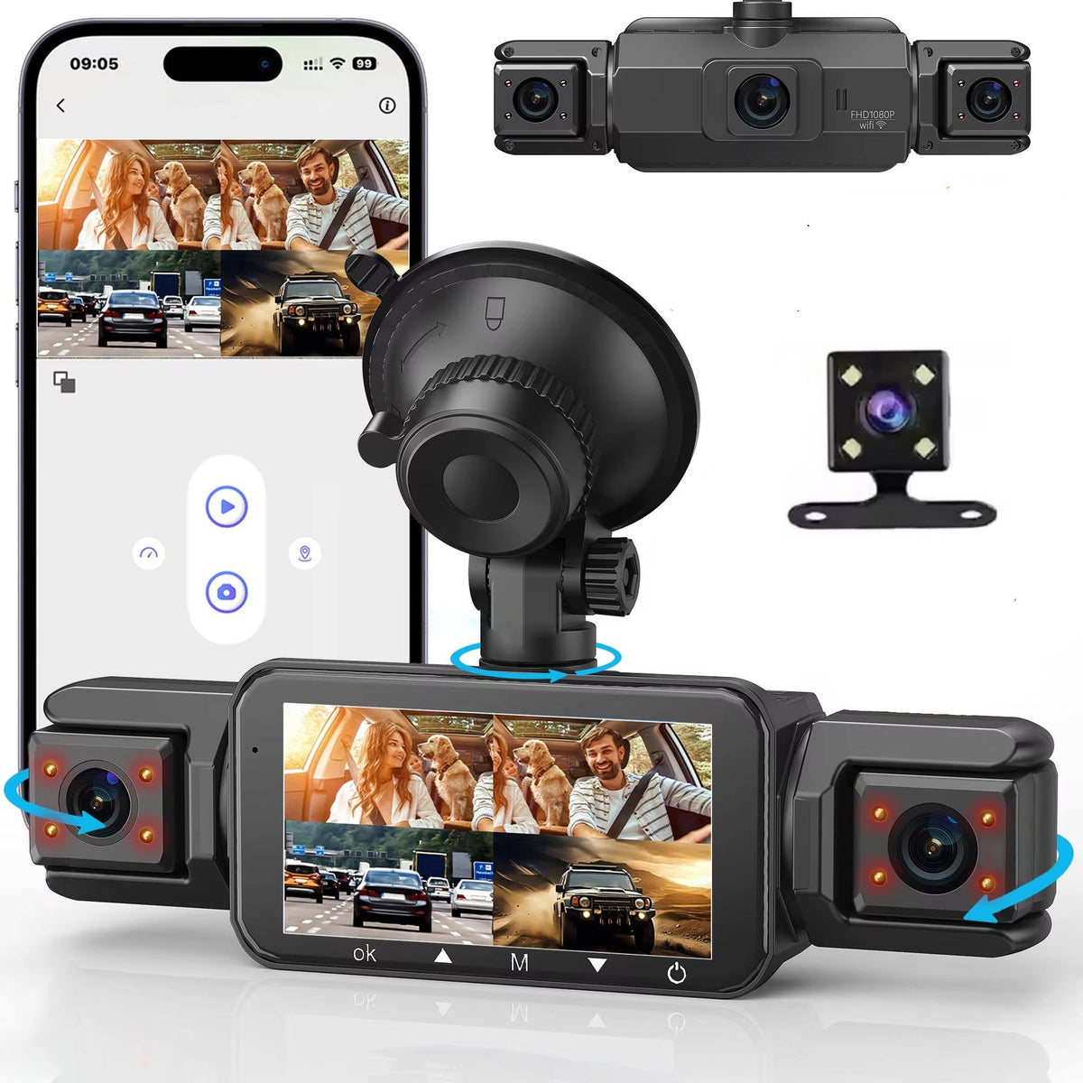 4-Camera 1080P Vehicle Recording System with Infrared Vision – Front Rear Side Surveillance Monitor for Cars Trucks SUVs | Thomler