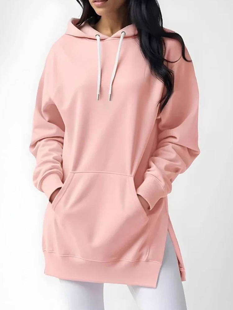 Women's Plush-Lined Cotton Hoodie Dress – Pullover Lounge Sweatshirt with Kangaroo Pockets & Ribbed Cuffs for Everyday Comfort | Thomler