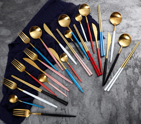 Stainless Steel Flatware Set 24-Piece Service for 6 with Colorful Handles for Everyday Dining Modern Table Utensils | Thomler
