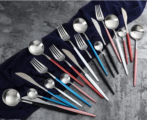 Stainless Steel Flatware Set 24-Piece Service for 6 with Colorful Handles for Everyday Dining Modern Table Utensils | Thomler