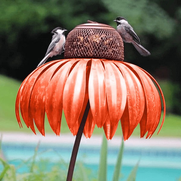 Metal Coneflower Bird Feeder for Garden & Backyard – Weather-Resistant Outdoor Hanging Seed Station with Wide Dish for Wild Birds | Thomler