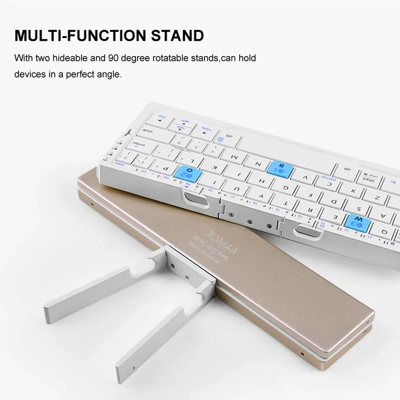 Portable Folding Wireless Keyboard with Integrated Tablet Stand for iPad Android iOS Devices Multi-Device Pairing Rechargeable Travel Typing | Thomler
