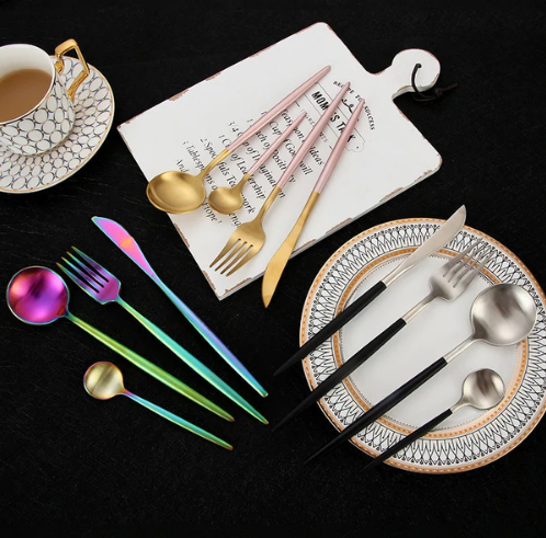 Stainless Steel Flatware Set 24-Piece Service for 6 with Colorful Handles for Everyday Dining Modern Table Utensils | Thomler