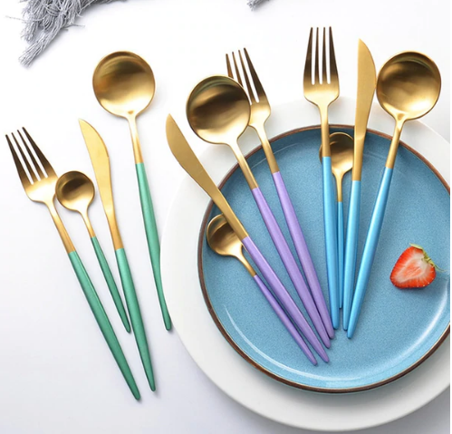 Stainless Steel Flatware Set 24-Piece Service for 6 with Colorful Handles for Everyday Dining Modern Table Utensils | Thomler
