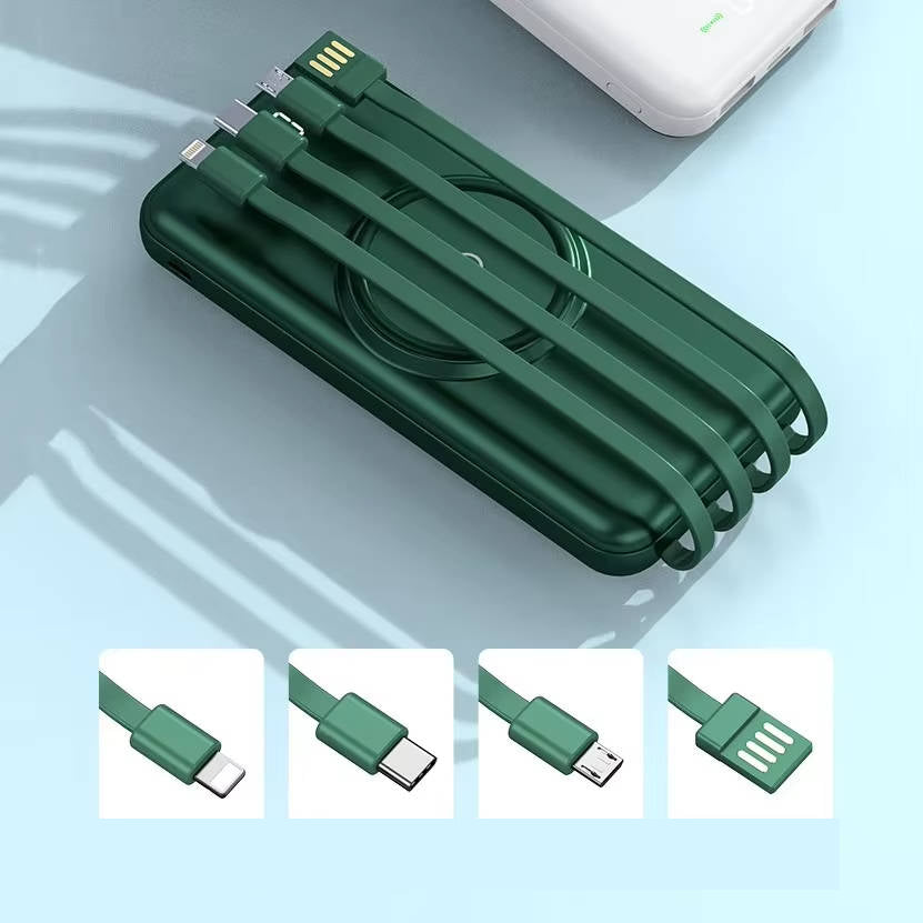 High-Capacity Wireless Battery Pack with Integrated Cables, LED Display & Multi-Device Fast Charging for iPhone, Android, Laptop | Thomler
