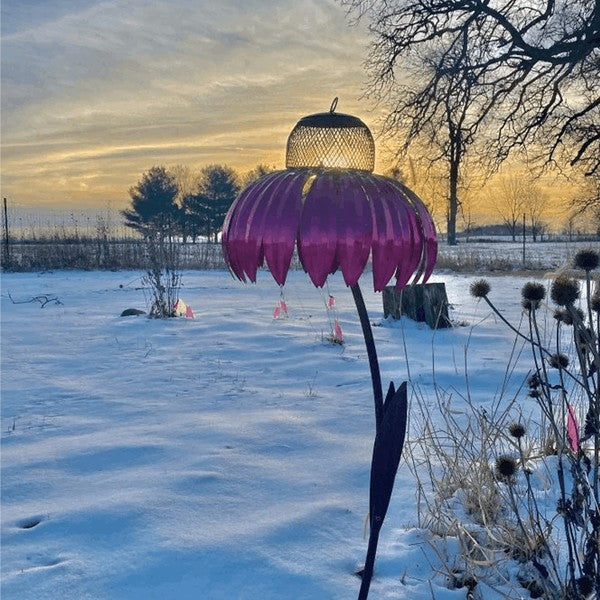 Metal Coneflower Bird Feeder for Garden & Backyard – Weather-Resistant Outdoor Hanging Seed Station with Wide Dish for Wild Birds | Thomler