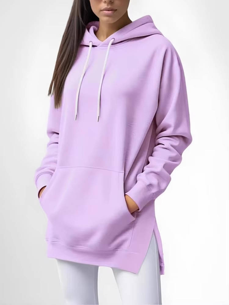 Women's Plush-Lined Cotton Hoodie Dress – Pullover Lounge Sweatshirt with Kangaroo Pockets & Ribbed Cuffs for Everyday Comfort | Thomler