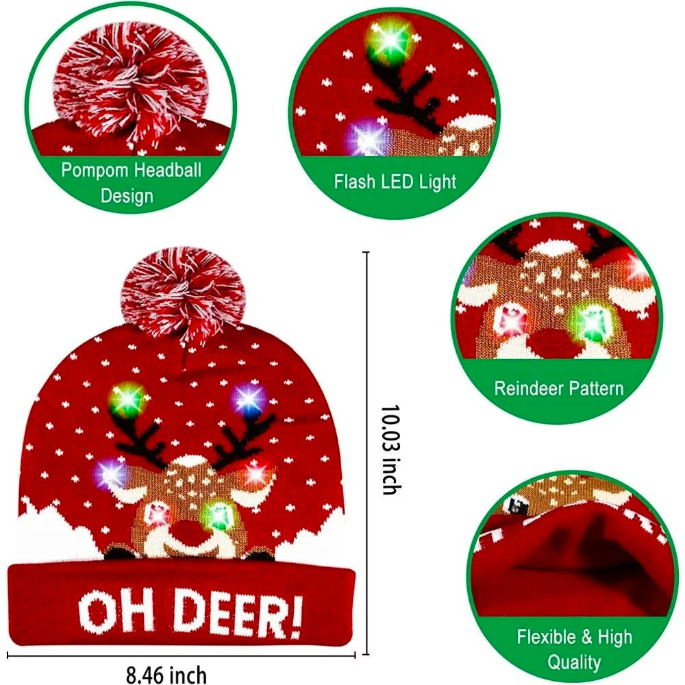 LED Knit Beanie with Pompom – Multi-Mode Holiday Winter Cap for Adults Kids Teens | Thomler