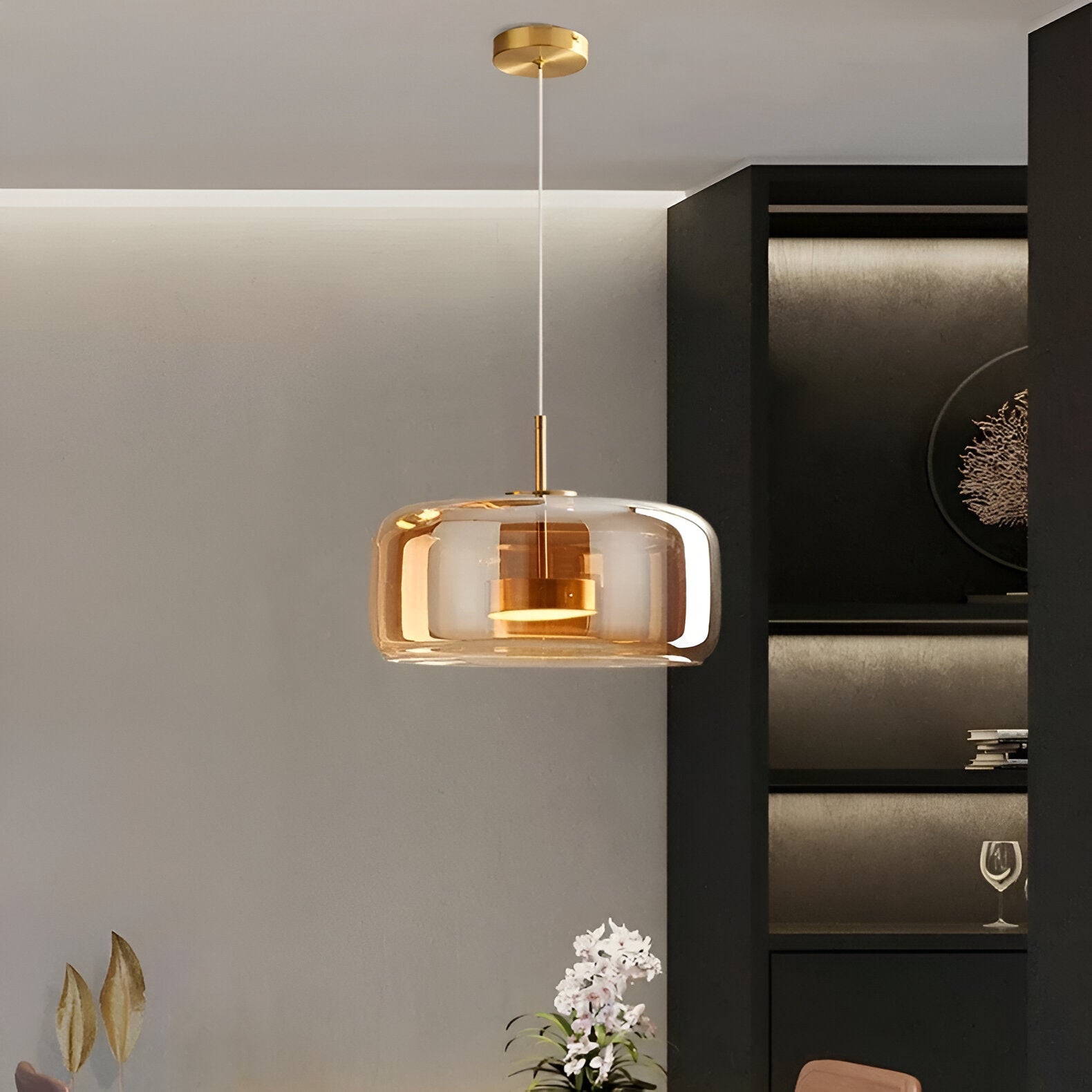 Pendant Light Glass Dome 15.0 in Smoked Gray Kitchen Island Dining Room Adjustable Triple Hanging Ceiling Fixture | Thomler