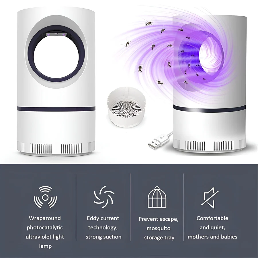 USB Mosquito Trap with UV Light – Quiet Bug Zapper for Home Bedroom Patio – Safe Flying Insect Catcher for Indoor Outdoor Use | Thomler