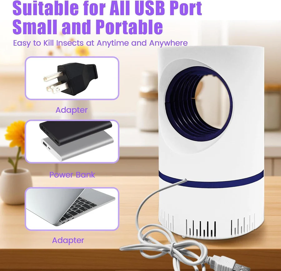 USB Mosquito Trap with UV Light – Quiet Bug Zapper for Home Bedroom Patio – Safe Flying Insect Catcher for Indoor Outdoor Use | Thomler