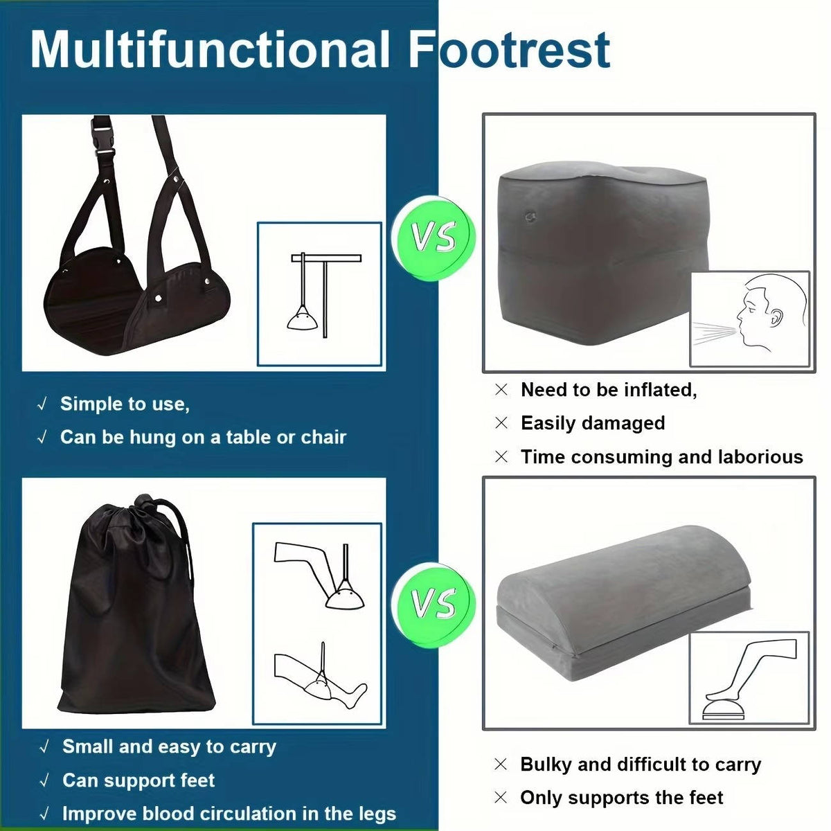 Travel Leg Rest Sling with Dual Buckles – Portable Padded Support for Flights, Trains & Office | Thomler